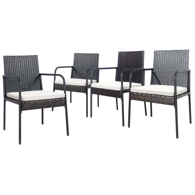 4PCS Patio Wicker Rattan Dining Chairs with Armrests, Soft Cushions, Steel Frame, All-Weather Steel FrameOutdoor Armchairs for Deck Porch Backyard
