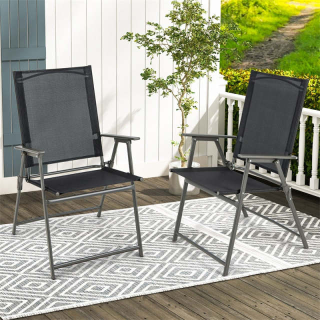 4 PCS Outdoor Folding Chairs High Back Patio Dining Chairs Weather-Resistant Metal Frame Portable Chair with Armrests & Footrest