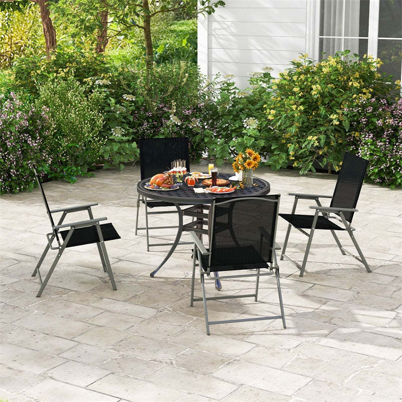 4 PCS Outdoor Folding Chairs High Back Patio Dining Chairs Weather-Resistant Metal Frame Portable Chair with Armrests & Footrest