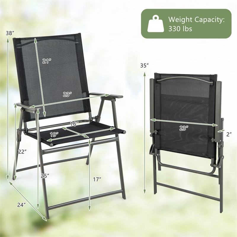 4 PCS Outdoor Folding Chairs High Back Patio Dining Chairs Weather-Resistant Metal Frame Portable Chair with Armrests & Footrest