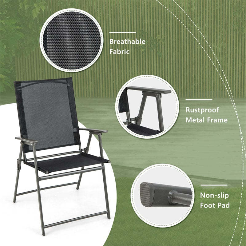4 PCS Outdoor Folding Chairs High Back Patio Dining Chairs Weather-Resistant Metal Frame Portable Chair with Armrests & Footrest
