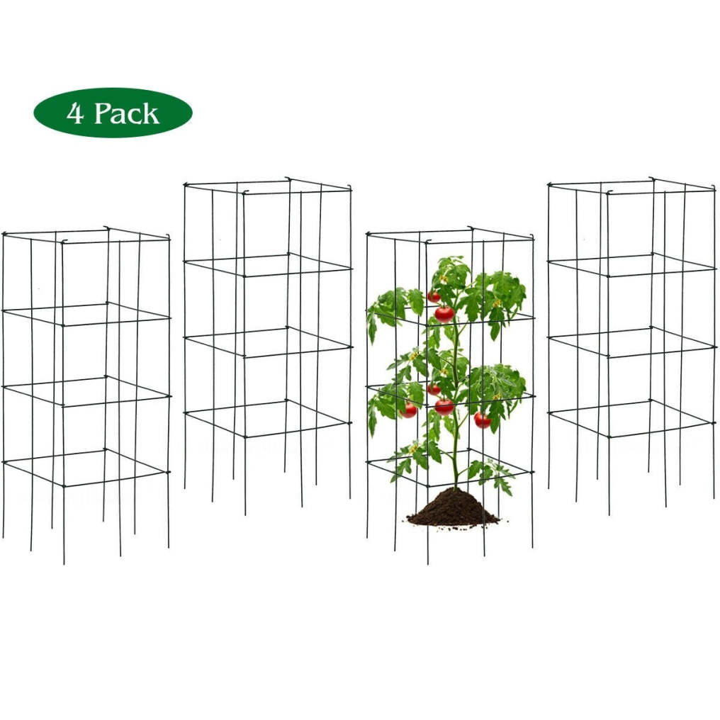 4 Pack Heavy-Duty Tomato Cages, 39" Tall Square Folding Plant Support for Climbing Plants, Flowers, Fruits, Vegetables, Tomato Trellis for Garden