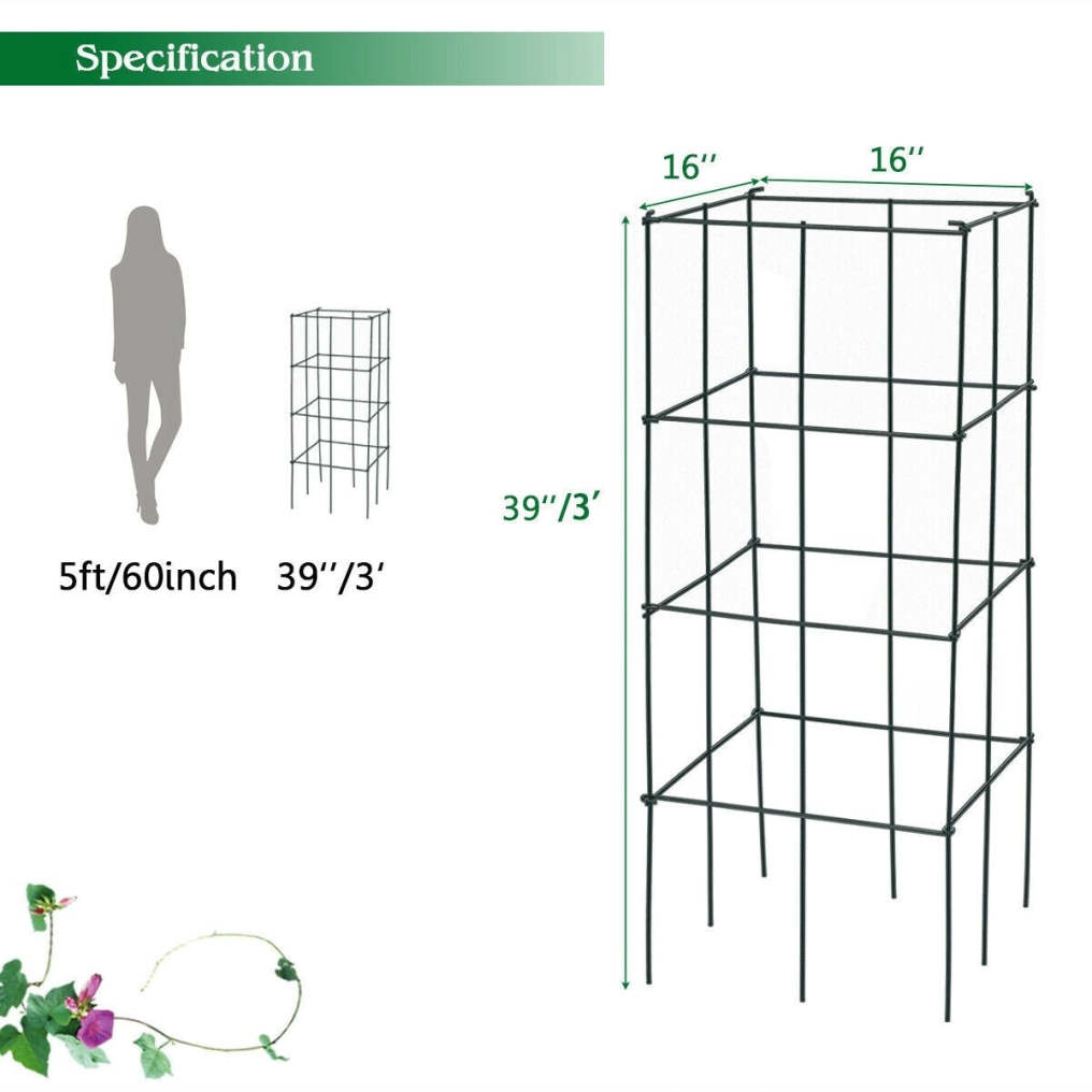 4 Pack Heavy-Duty Tomato Cages, 39" Tall Square Folding Plant Support for Climbing Plants, Flowers, Fruits, Vegetables, Tomato Trellis for Garden