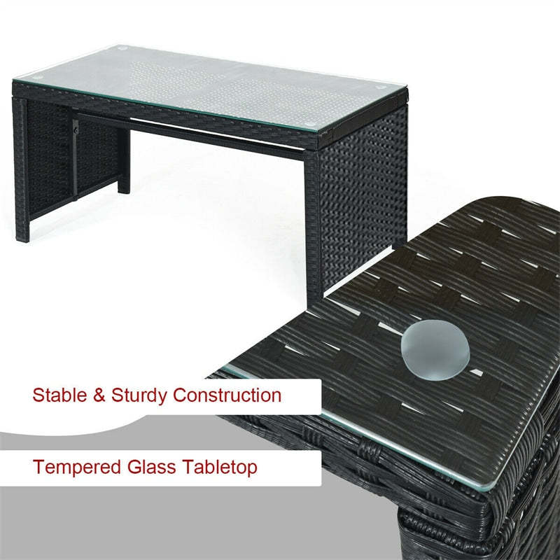4-Piece Rattan Patio Furniture Set, Weather-Resistant Outdoor Wicker Conversation Sofa with Cushions & Tempered Glass Table for Backyard