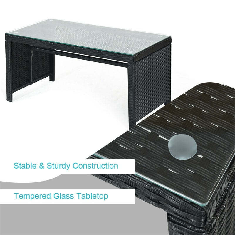 4-Piece Rattan Patio Furniture Set, Weather-Resistant Outdoor Wicker Conversation Sofa with Cushions & Tempered Glass Table for Backyard