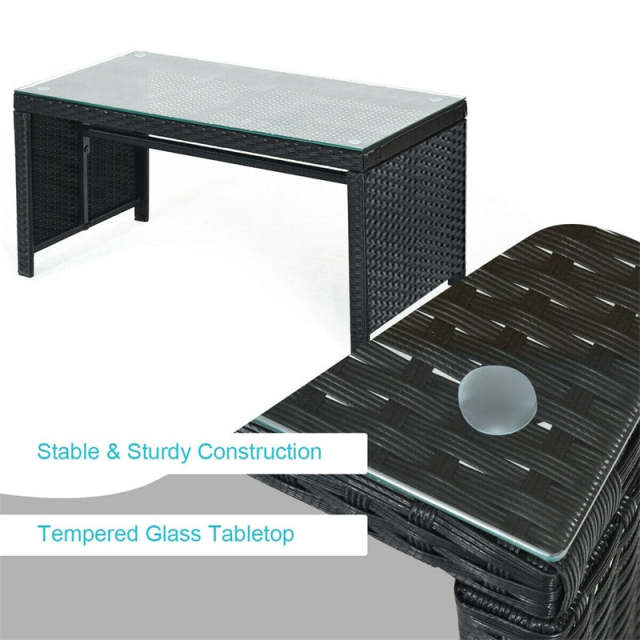 4-Piece Rattan Patio Furniture Set, Weather-Resistant Outdoor Wicker Conversation Sofa with Cushions & Tempered Glass Table for Backyard