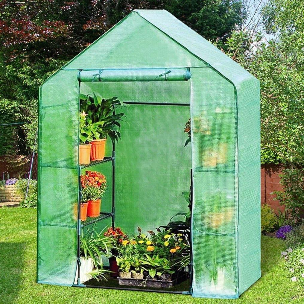 Mini Portable Walk-in Greenhouse 4 Tier 4 Shelves Plant Growing House with Roll-up Zipper Door for Outdoor Indoor Use