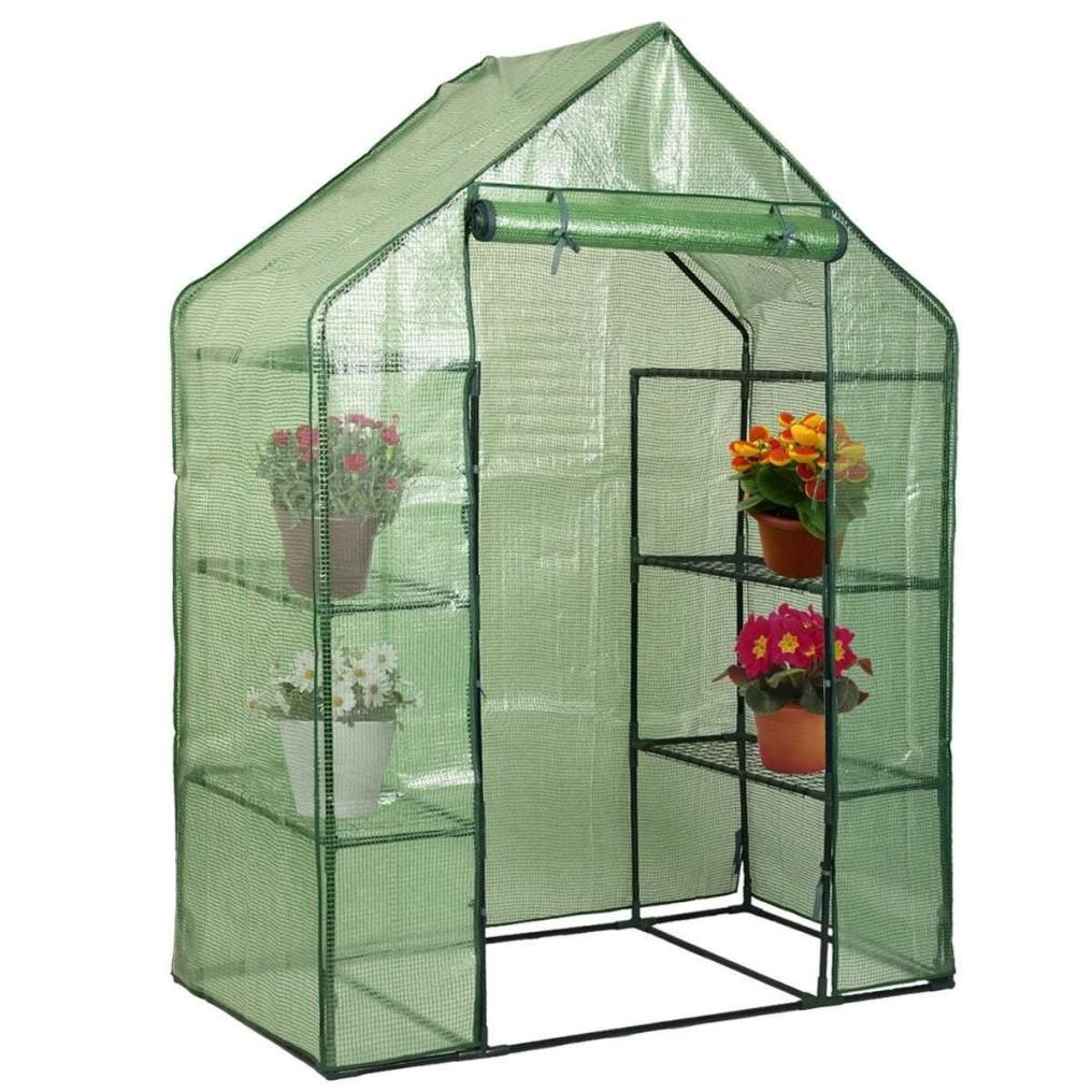 Mini Portable Walk-in Greenhouse 4 Tier 4 Shelves Plant Growing House with Roll-up Zipper Door for Outdoor Indoor Use