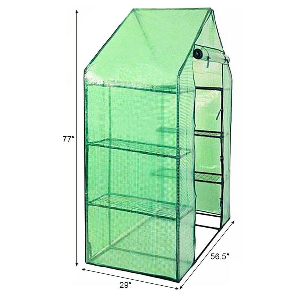 Mini Portable Walk-in Greenhouse 4 Tier 4 Shelves Plant Growing House with Roll-up Zipper Door for Outdoor Indoor Use