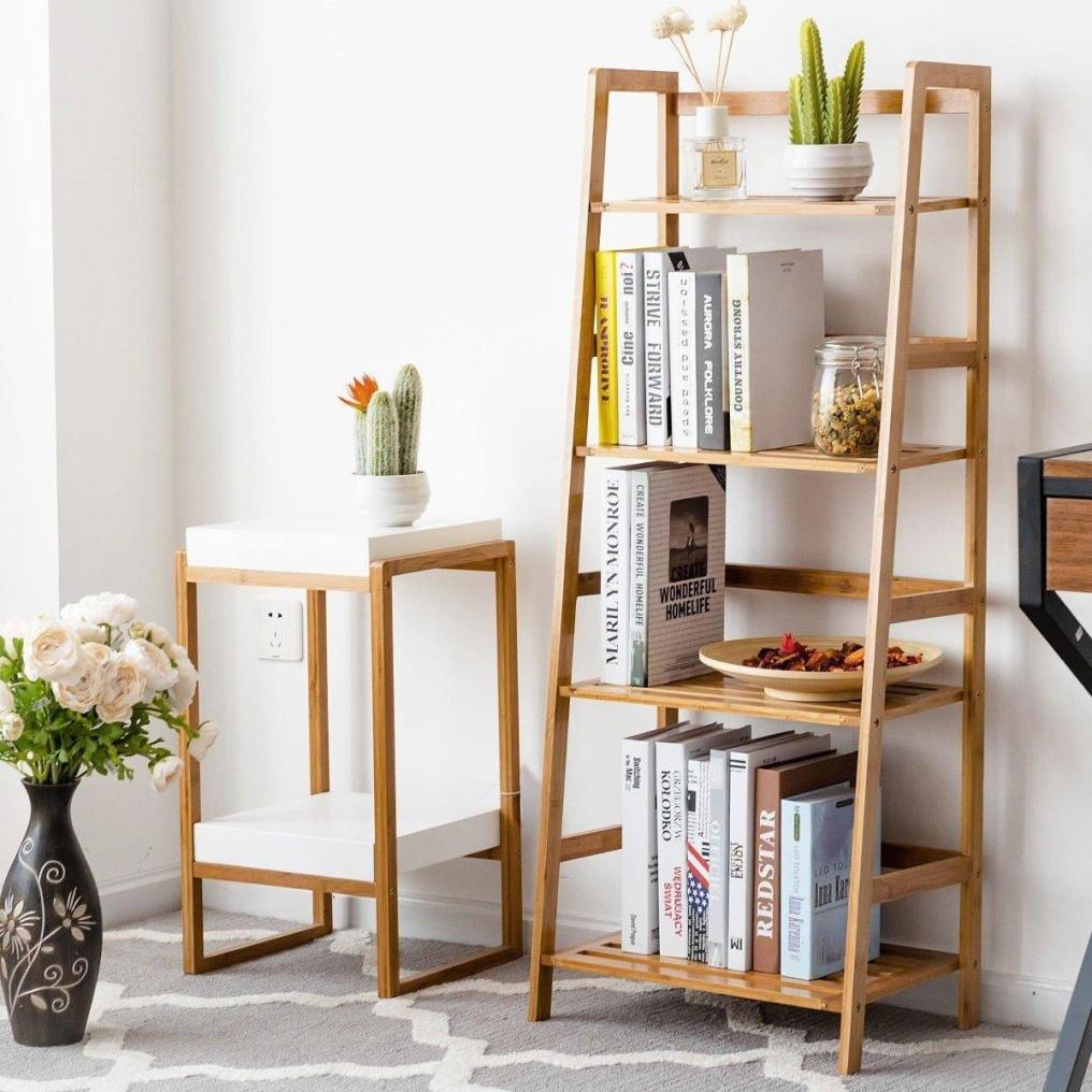 4 Tier Ladder Shelf Bamboo Plant Stand Flower Pots Rack Display Holder