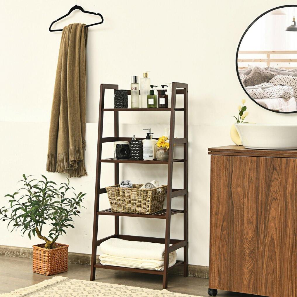 4 Tier Multifunctional Bamboo Ladder Shelf Plant Display Rack
