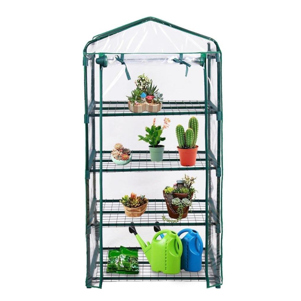 Mini Walk-in Greenhouse, Indoor Outdoor Portable Garden Greenhouse with Multi-Tier Shelves, Zippered Roll-Up Door, Metal Frame