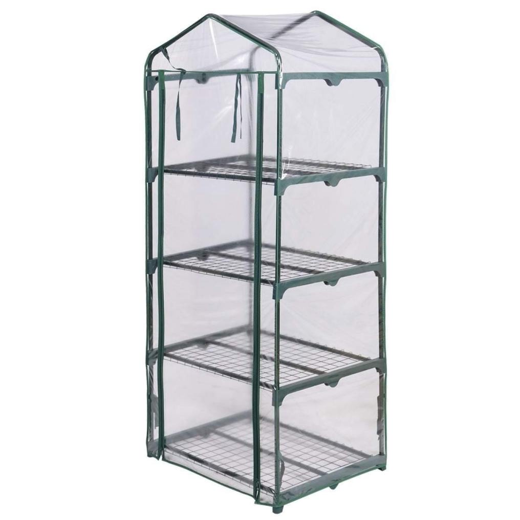 Mini Walk-in Greenhouse, Indoor Outdoor Portable Garden Greenhouse with Multi-Tier Shelves, Zippered Roll-Up Door, Metal Frame