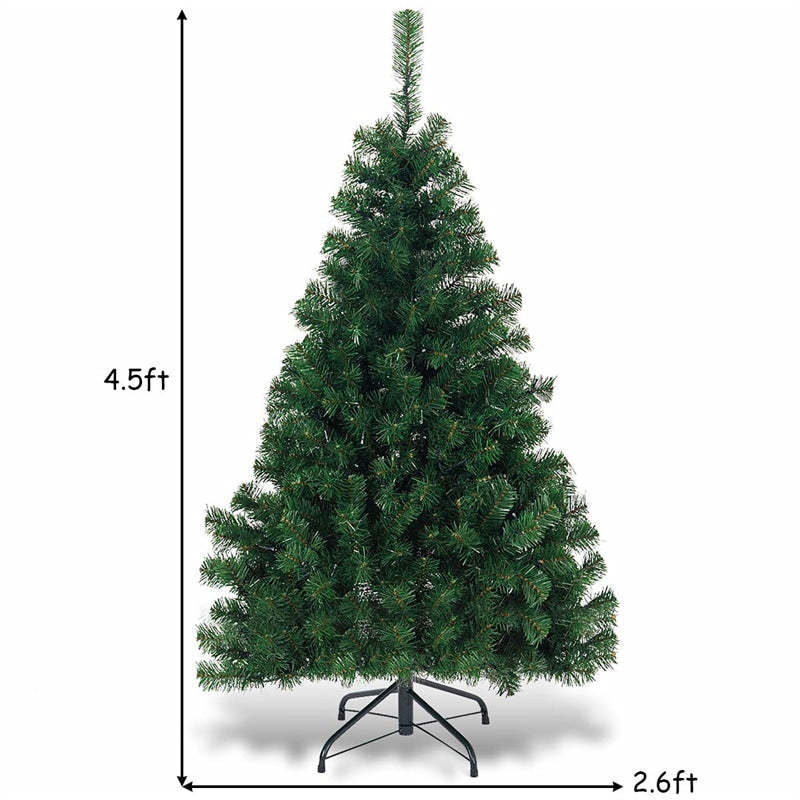 4.5ft Pre-lit Spruce Christmas Tree Hinged Artificial Xmas Tree with 200 LED Lights & Solid Metal Stand
