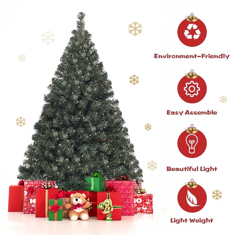 4.5ft Pre-lit Spruce Christmas Tree Hinged Artificial Xmas Tree with 200 LED Lights & Solid Metal Stand