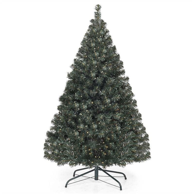 4.5ft Pre-lit Spruce Christmas Tree Hinged Artificial Xmas Tree with 200 LED Lights & Solid Metal Stand