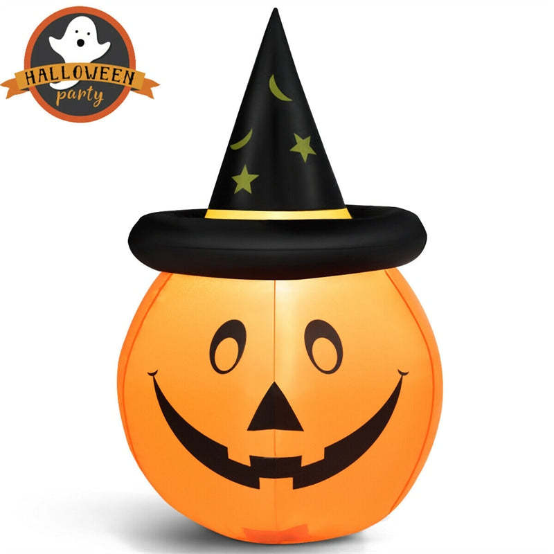 4' Halloween Inflatable Pumpkin Lantern with Witch Hat LED Light