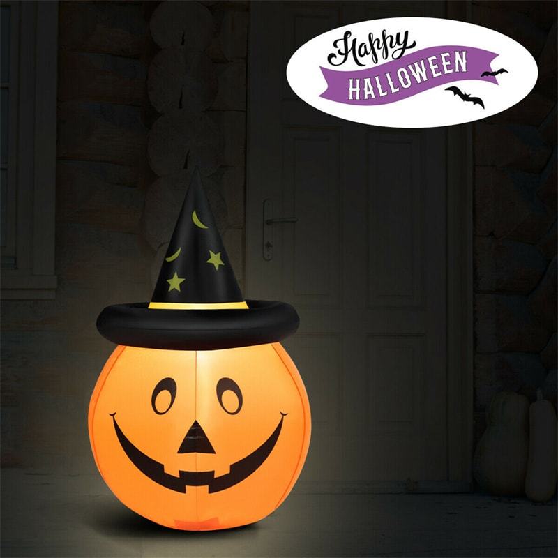 4' Halloween Inflatable Pumpkin Lantern with Witch Hat LED Light