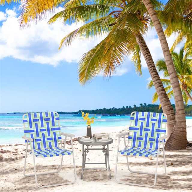 4 Pack Folding Beach Chairs Webbed Lawn Chairs Portable Lightweight Camping Chair with Armrest & Steel Frame