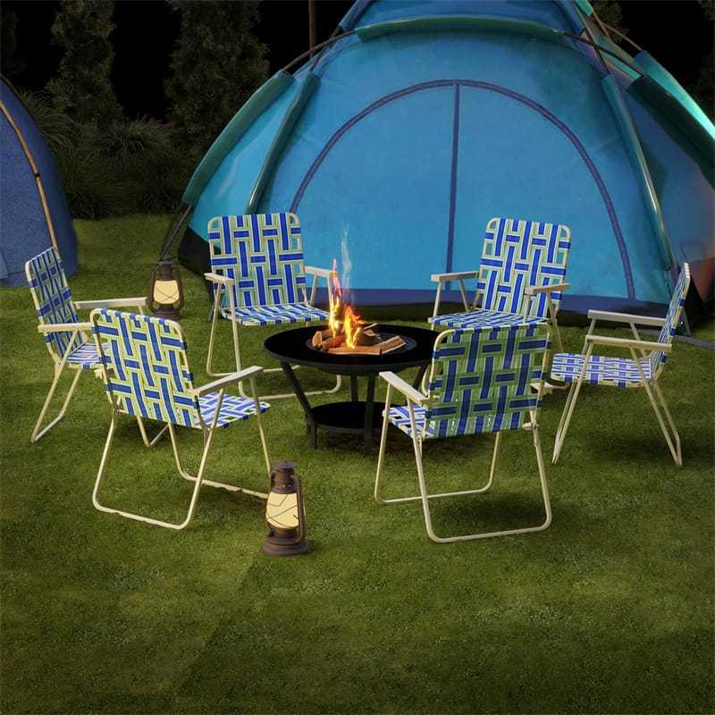 4 Pack Folding Beach Chairs Webbed Lawn Chairs Portable Lightweight Camping Chair with Armrest & Steel Frame