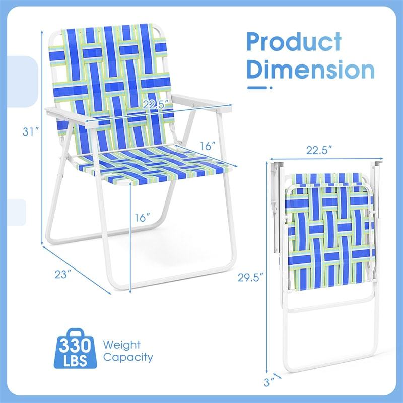 4 Pack Folding Beach Chairs Webbed Lawn Chairs Portable Lightweight Camping Chair with Armrest & Steel Frame