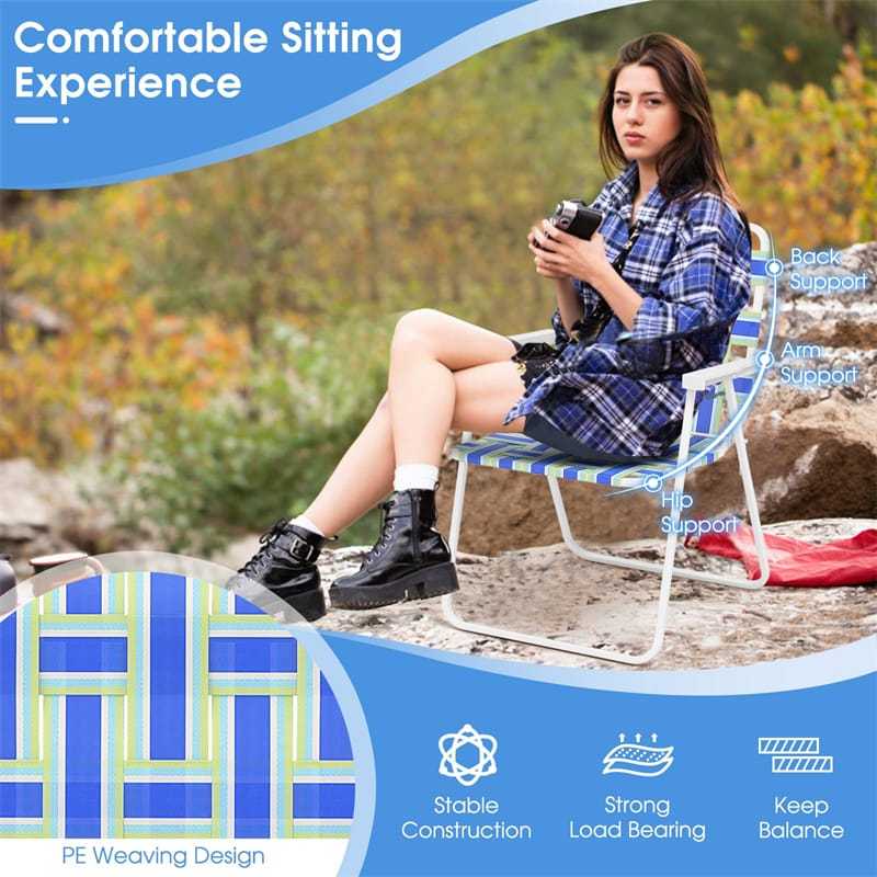 4 Pack Folding Beach Chairs Webbed Lawn Chairs Portable Lightweight Camping Chair with Armrest & Steel Frame