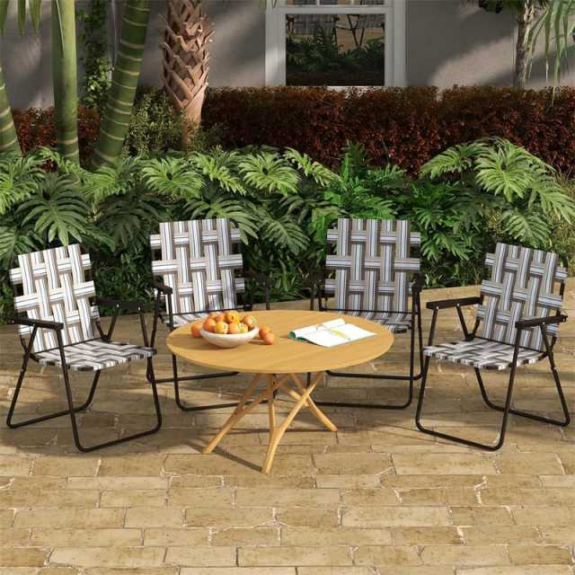 4 Pack Folding Beach Chairs Webbed Lawn Chairs Portable Lightweight Camping Chair with Armrest & Steel Frame