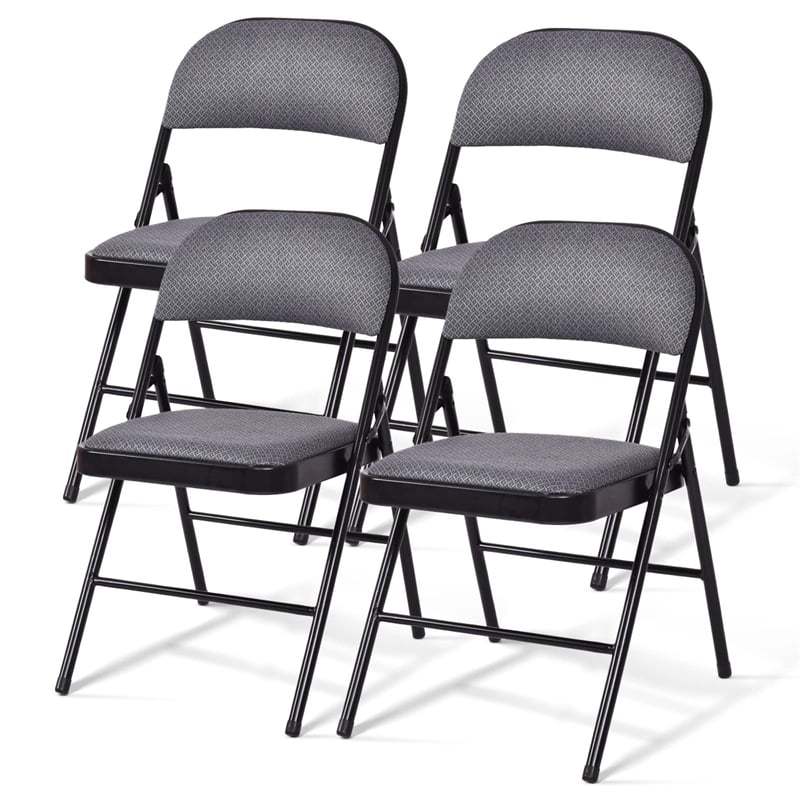 4-Pack Folding Chairs Home Office Chairs with Padded Seat, Metal Frame Fabric Dining Chairs Set of 4 Outdoor Indoor Upholstered Restaurant Chairs