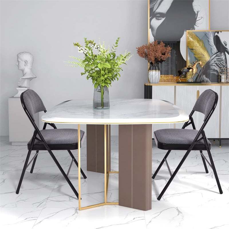 4-Pack Folding Chairs Home Office Chairs with Padded Seat, Metal Frame Fabric Dining Chairs Set of 4 Outdoor Indoor Upholstered Restaurant Chairs