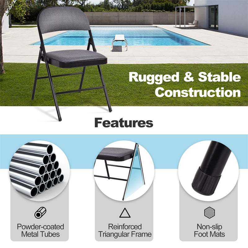 4-Pack Folding Chairs Home Office Chairs with Padded Seat, Metal Frame Fabric Dining Chairs Set of 4 Outdoor Indoor Upholstered Restaurant Chairs