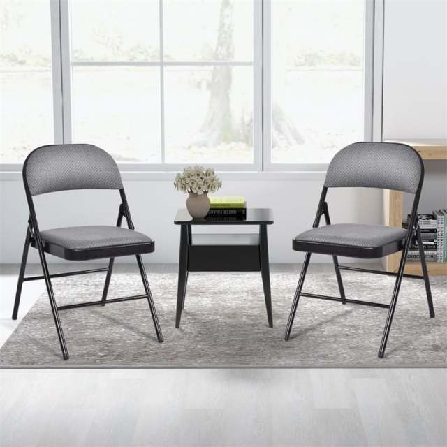 4-Pack Folding Chairs Home Office Chairs with Padded Seat, Metal Frame Fabric Dining Chairs Set of 4 Outdoor Indoor Upholstered Restaurant Chairs