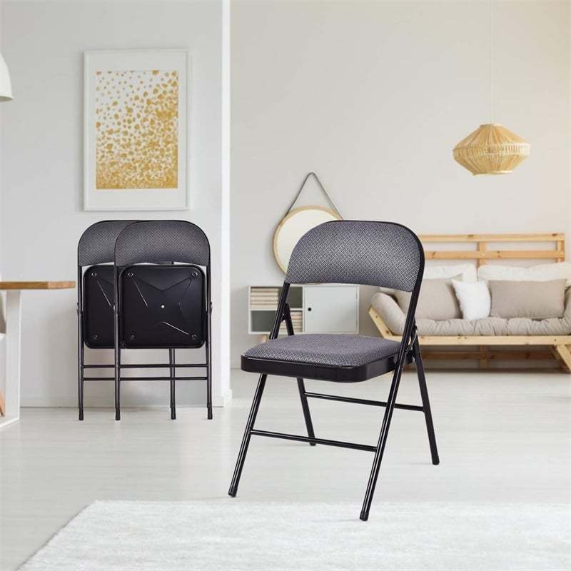 4-Pack Folding Chairs Home Office Chairs with Padded Seat, Metal Frame Fabric Dining Chairs Set of 4 Outdoor Indoor Upholstered Restaurant Chairs