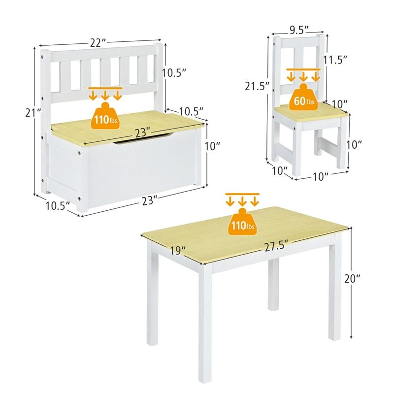 2-in-1 Kids Table & Chair Set, Wood Activity Table with Toy Storage Bench & 2 Chairs for Reading, Crafts, Playroom, Toddler Table and Chairs