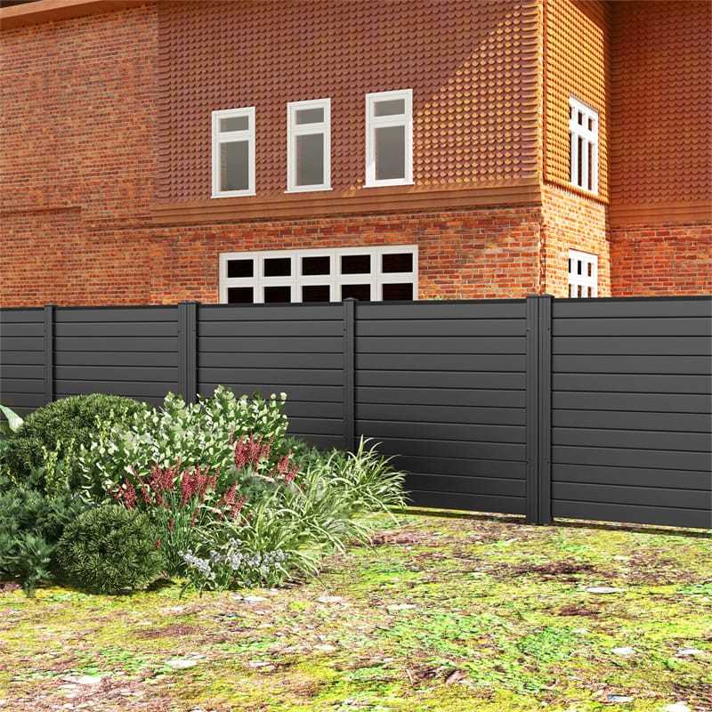 Air Conditioner Fence 2 Panels, 48"H Outdoor Vinyl Privacy Screen with Metal Stakes, Trash Can Enclosure Decorative Garden Fence for Patio