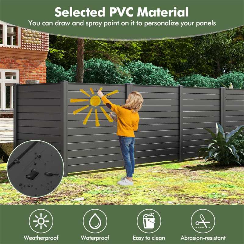 Air Conditioner Fence 2 Panels, 48"H Outdoor Vinyl Privacy Screen with Metal Stakes, Trash Can Enclosure Decorative Garden Fence for Patio