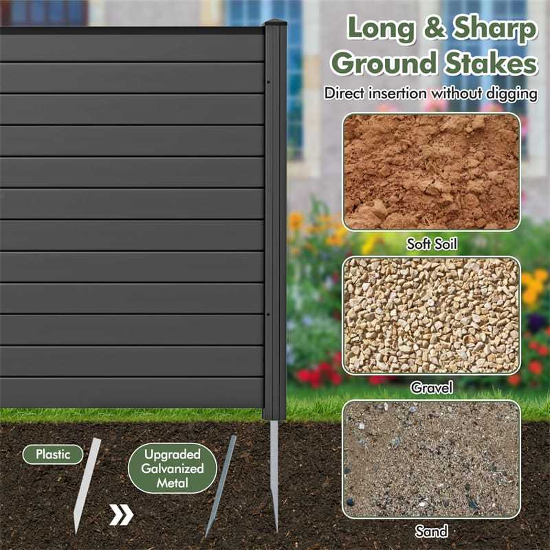 Air Conditioner Fence 2 Panels, 48"H Outdoor Vinyl Privacy Screen with Metal Stakes, Trash Can Enclosure Decorative Garden Fence for Patio