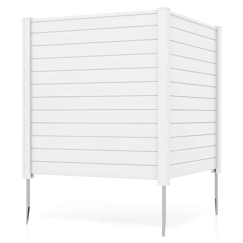 Air Conditioner Fence 2 Panels, 48"H Outdoor Vinyl Privacy Screen with Metal Stakes, Trash Can Enclosure Decorative Garden Fence for Patio