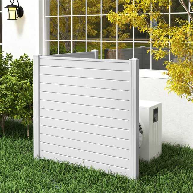 Air Conditioner Fence 2 Panels, 48"H Outdoor Vinyl Privacy Screen with Metal Stakes, Trash Can Enclosure Decorative Garden Fence for Patio, Lawn