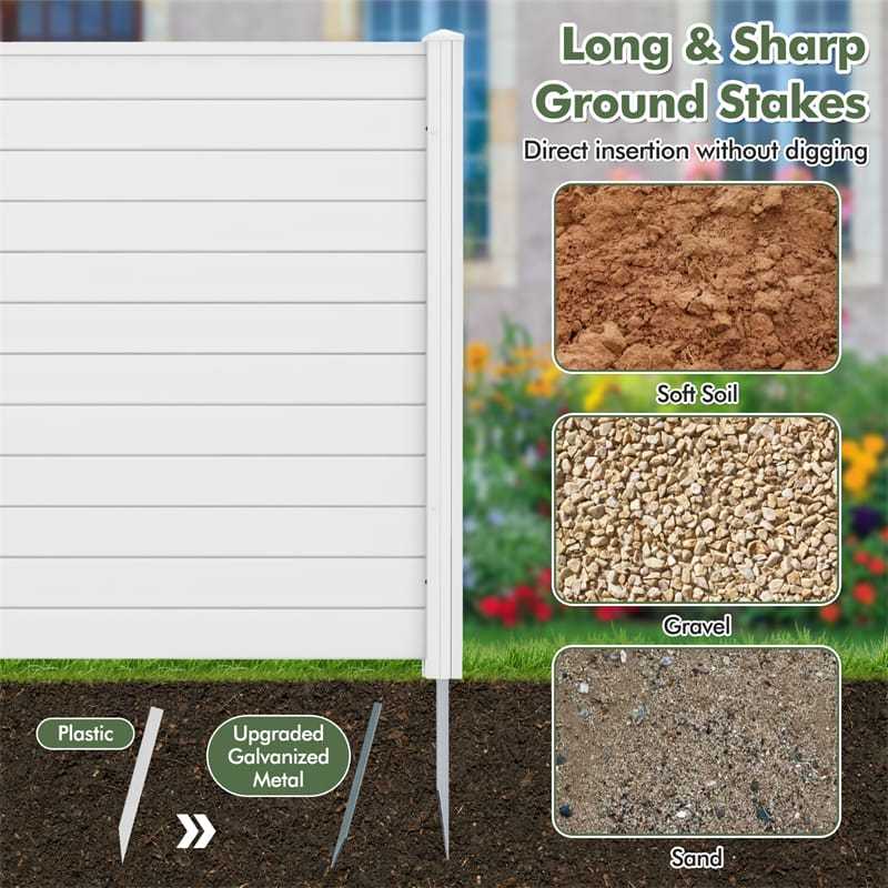 Air Conditioner Fence 2 Panels, 48"H Outdoor Vinyl Privacy Screen with Metal Stakes, Trash Can Enclosure Decorative Garden Fence for Patio