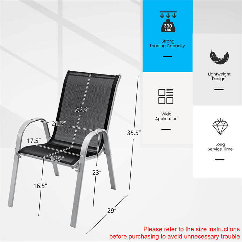 4-Pack Stackable Patio Dining Chairs, Heavy Duty Steel Frame All-Weather Outdoor Chairs with Armrests 330LBS Capacity for Poolside Deck Backyard