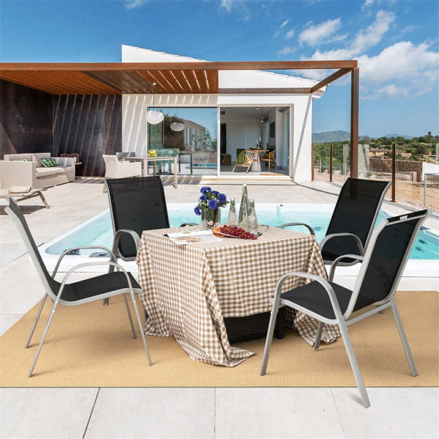 4-Pack Stackable Patio Dining Chairs, Heavy Duty Steel Frame All-Weather Outdoor Chairs with Armrests 330LBS Capacity for Poolside Deck Backyard