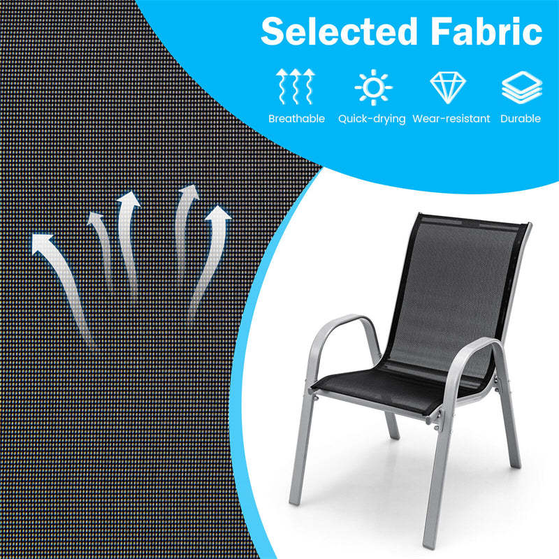 4-Pack Stackable Patio Dining Chairs, Heavy Duty Steel Frame All-Weather Outdoor Chairs with Armrests 330LBS Capacity for Poolside Deck Backyard