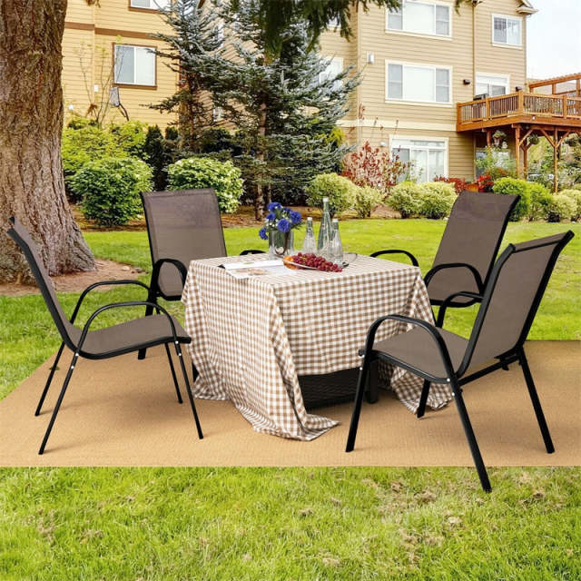 4-Pack Stackable Patio Dining Chairs, Heavy Duty Steel Frame All-Weather Outdoor Chairs with Armrests 330LBS Capacity for Poolside Deck Backyard