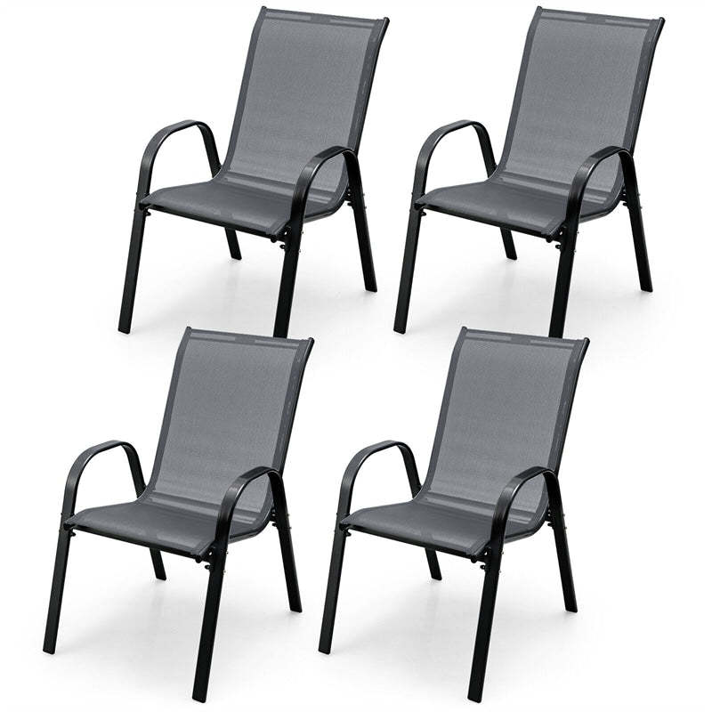 4-Pack Stackable Patio Dining Chairs, Heavy Duty Steel Frame All-Weather Outdoor Chairs with Armrests 330LBS Capacity for Poolside Deck Backyard