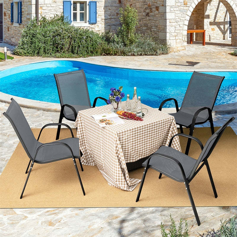 4-Pack Stackable Patio Dining Chairs, Heavy Duty Steel Frame All-Weather Outdoor Chairs with Armrests 330LBS Capacity for Poolside Deck Backyard
