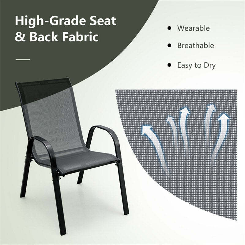 4-Pack Stackable Patio Dining Chairs, Heavy Duty Steel Frame All-Weather Outdoor Chairs with Armrests 330LBS Capacity for Poolside Deck Backyard