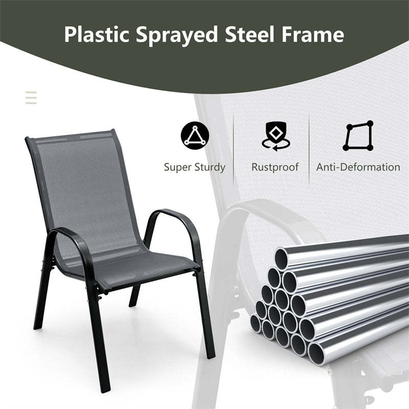 4-Pack Stackable Patio Dining Chairs, Heavy Duty Steel Frame All-Weather Outdoor Chairs with Armrests 330LBS Capacity for Poolside Deck Backyard