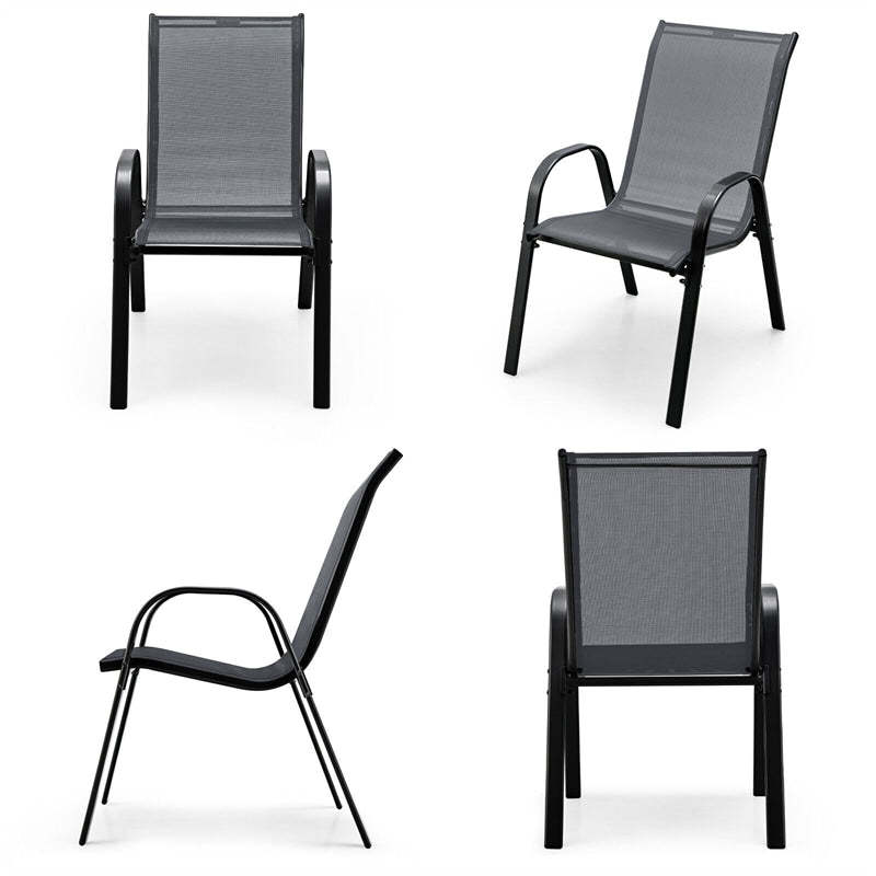 4-Pack Stackable Patio Dining Chairs, Heavy Duty Steel Frame All-Weather Outdoor Chairs with Armrests 330LBS Capacity for Poolside Deck Backyard
