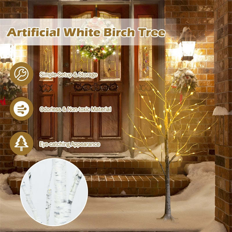 4ft PreLit Twig Christmas Tree, Artificial White Birch Tree with 48 Warm White LED Lights for Indoor Party Holiday Decoration
