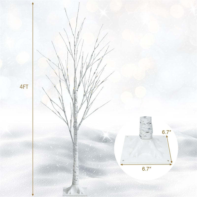 4ft PreLit Twig Christmas Tree, Artificial White Birch Tree with 48 Warm White LED Lights for Indoor Party Holiday Decoration